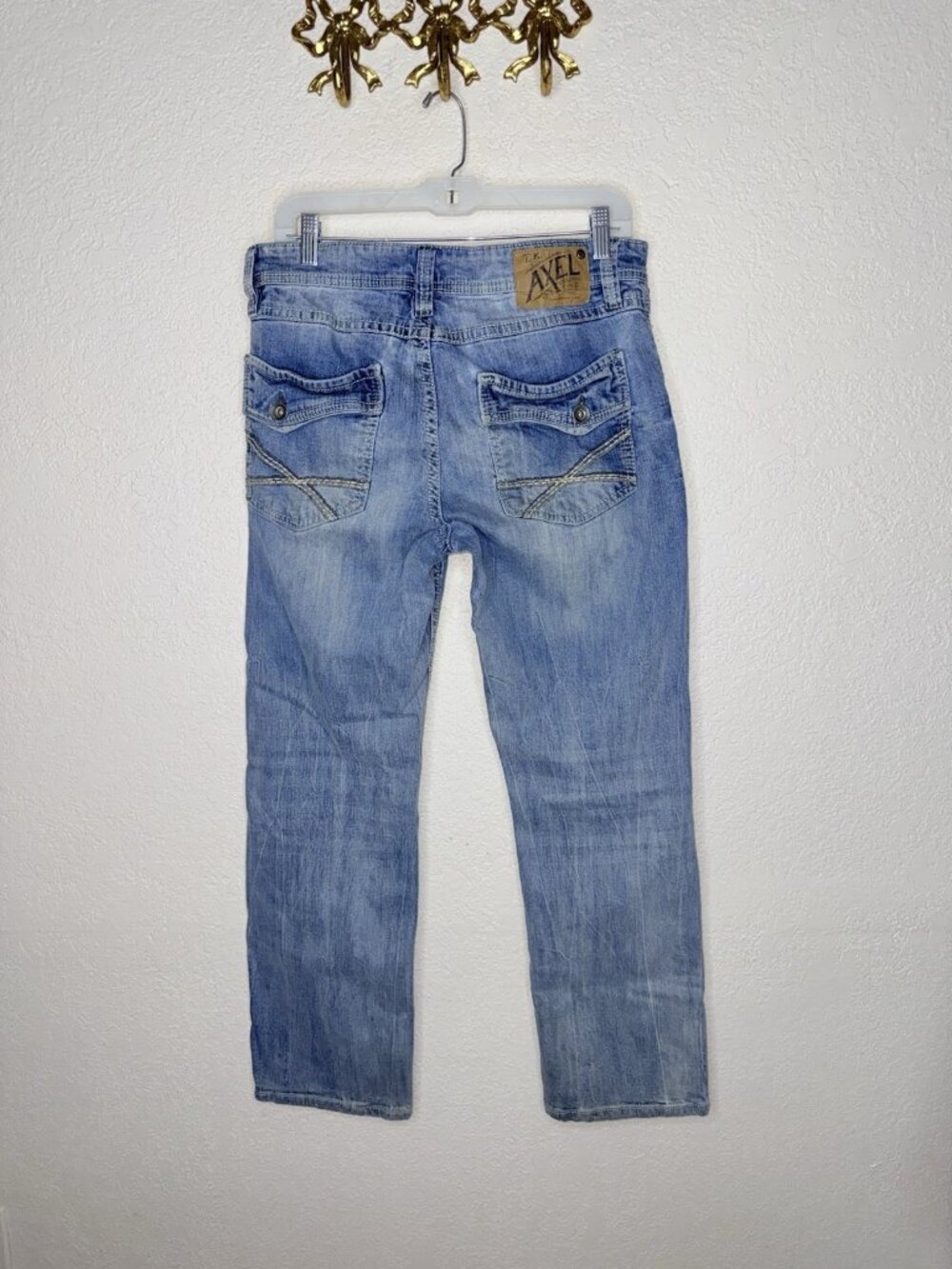 TK Axel Jeans Mens 32x32 Blue Slim Boot Cut Distressed Faded Denim Pant N